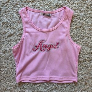 Colorful Natalie Pink 'Angel' Ribbed Halter Tank Top